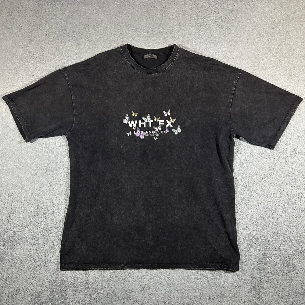 White Fox Womens Medium Black Graphic Print Crew Neck Short Sleeve T-Shirt #3869